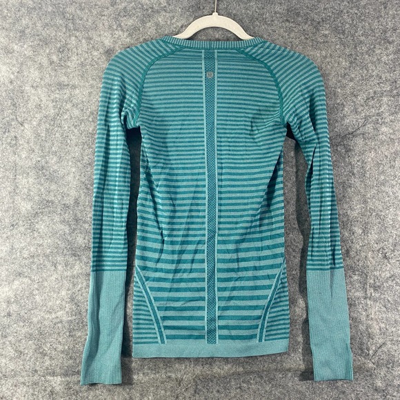 Lululemon Swiftly Tech Long Sleeve Top 4 Striped Teal Crew Neck - Picture 3 of 13